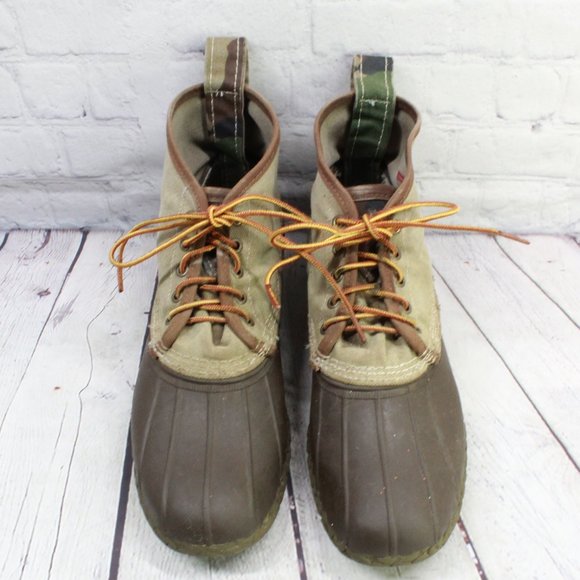 LL Bean Tan Brown Canvas Unlined Ankle Duck Boots Size 12 M - Picture 5 of 9